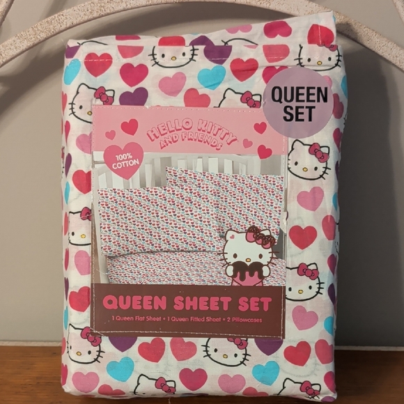 Hello Kitty Other - Hello Kitty Pink, Red & Aqua Heart Queen Sheet Set